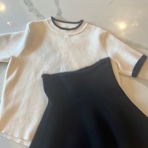 Zara knit black skirt and crème sweater outfit